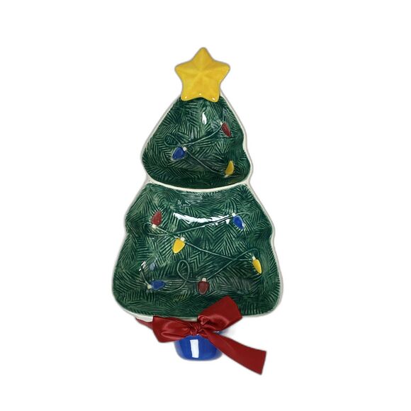 Vintage Hallmark Christmas Tree Tray Serving Dish Holiday Hosting Hostess - Picture 1 of 4